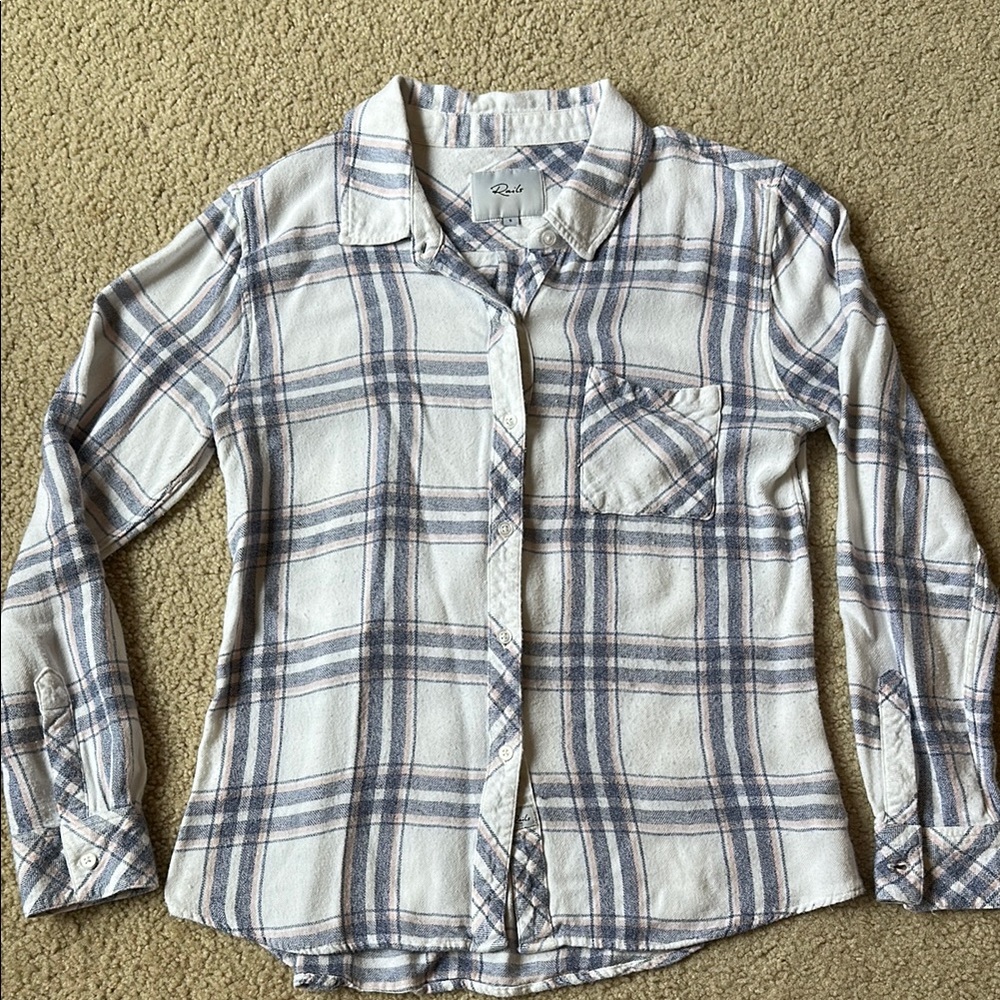 Rails Plaid Button-Up Shirt in white, pink, and Blue